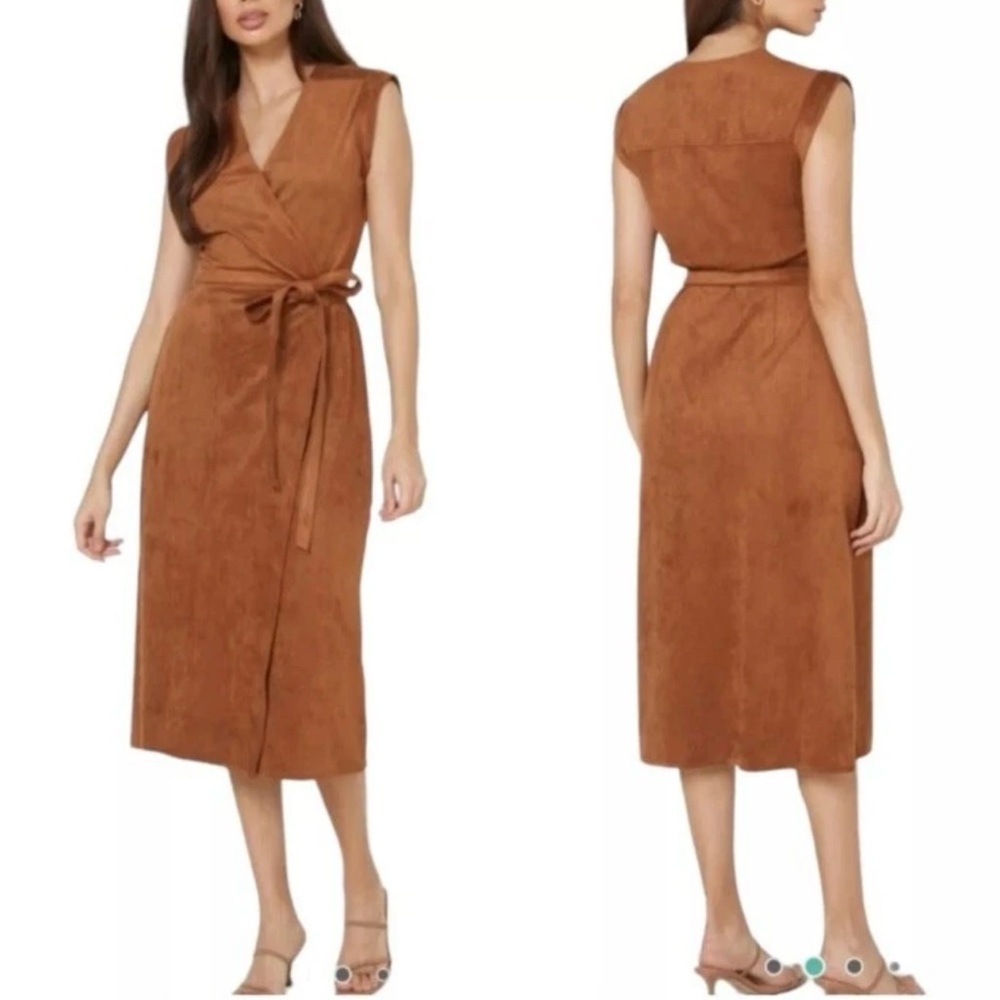 Banana Republic Vegan Suede Wrap Dress Size 12 Camel With Belt